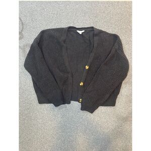 Time and Tru Charcoal Black Ribbed Cropped Button Front Cardigan Sweater XXL